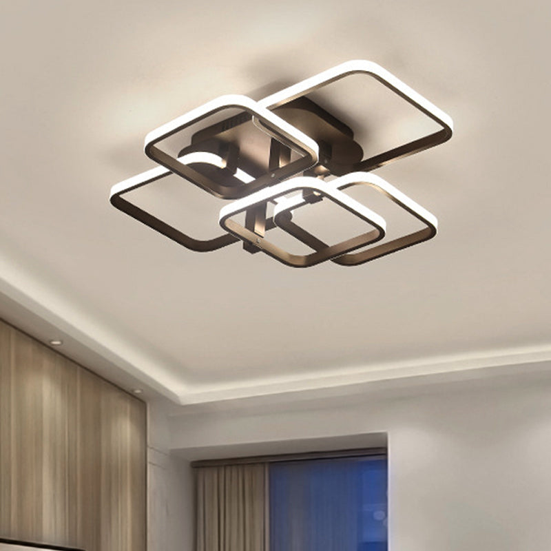 Brown Multi-Square LED Semi Flush Light Simplicity 3/5 Lights Acrylic Ceiling Lamp in Warm/White Light Brown Clearhalo 'Ceiling Lights' 'Close To Ceiling Lights' 'Close to ceiling' 'Semi-flushmount' Lighting' 243240