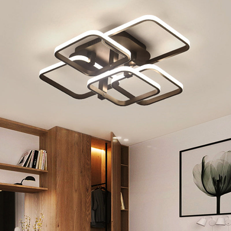 Brown Multi-Square LED Semi Flush Light Simplicity 3/5 Lights Acrylic Ceiling Lamp in Warm/White Light Clearhalo 'Ceiling Lights' 'Close To Ceiling Lights' 'Close to ceiling' 'Semi-flushmount' Lighting' 243241