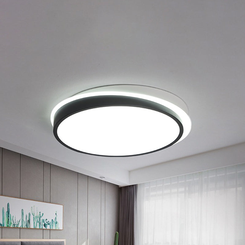 18"/23.5" Dia Black Circular Flush Mount Ceiling Light Simple Metal LED Study Room Ceiling Flush Mount in Warm/White with Acrylic Diffuser Black White Clearhalo 'Ceiling Lights' 'Close To Ceiling Lights' 'Close to ceiling' 'Flush mount' Lighting' 243267