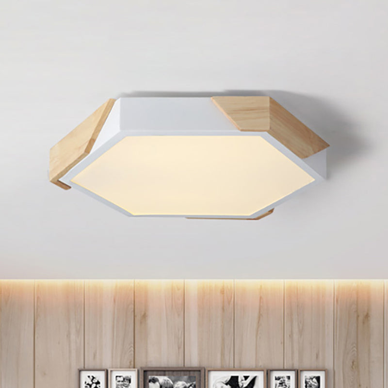 Slim Panel Hexagon Ceiling Light Macaron Loft Acrylic LED Green/Pink/White/Yellow Flush Mount Light in Warm Light for Kindergarten White Clearhalo 'Ceiling Lights' 'Close To Ceiling Lights' 'Close to ceiling' 'Flush mount' Lighting' 243271