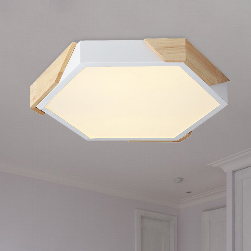 Slim Panel Hexagon Ceiling Light Macaron Loft Acrylic LED Green/Pink/White/Yellow Flush Mount Light in Warm Light for Kindergarten Clearhalo 'Ceiling Lights' 'Close To Ceiling Lights' 'Close to ceiling' 'Flush mount' Lighting' 243273