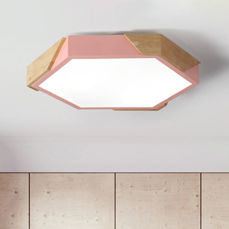 Slim Panel Hexagon Ceiling Light Macaron Loft Acrylic LED Green/Pink/White/Yellow Flush Mount Light in Warm Light for Kindergarten Pink Clearhalo 'Ceiling Lights' 'Close To Ceiling Lights' 'Close to ceiling' 'Flush mount' Lighting' 243274