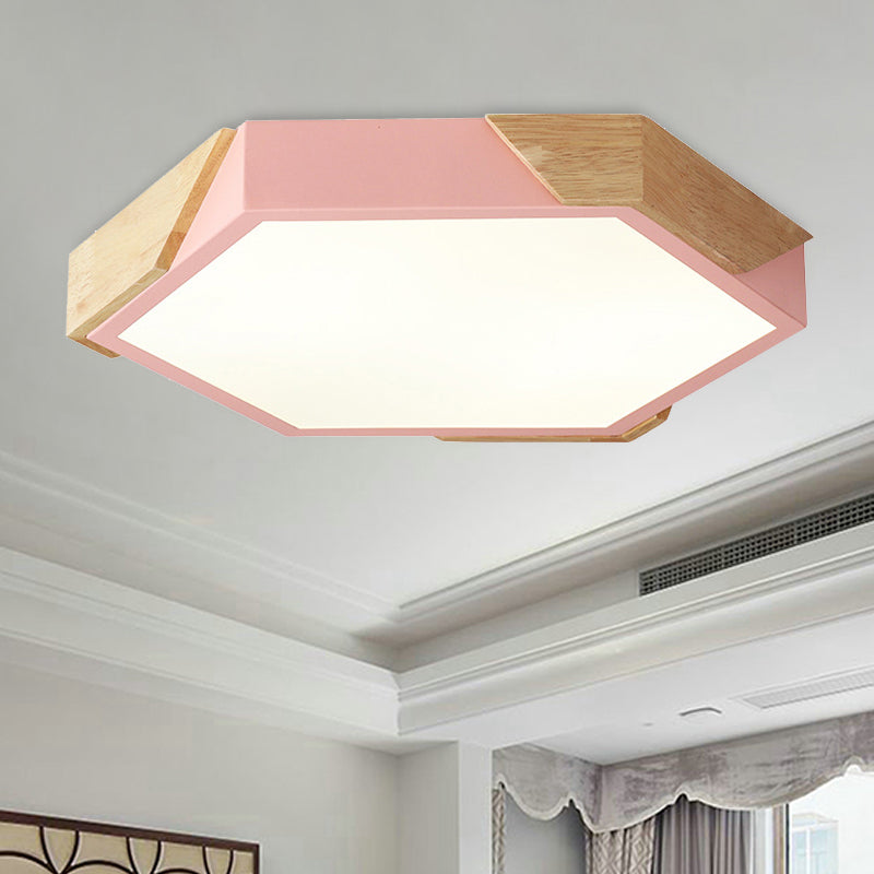 Slim Panel Hexagon Ceiling Light Macaron Loft Acrylic LED Green/Pink/White/Yellow Flush Mount Light in Warm Light for Kindergarten Clearhalo 'Ceiling Lights' 'Close To Ceiling Lights' 'Close to ceiling' 'Flush mount' Lighting' 243275