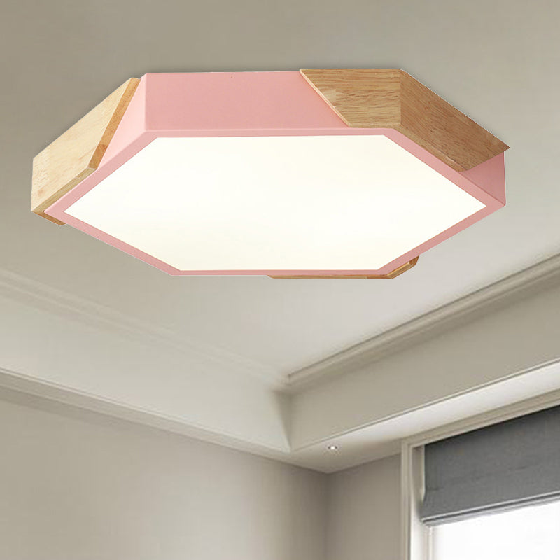 Slim Panel Hexagon Ceiling Light Macaron Loft Acrylic LED Green/Pink/White/Yellow Flush Mount Light in Warm Light for Kindergarten Clearhalo 'Ceiling Lights' 'Close To Ceiling Lights' 'Close to ceiling' 'Flush mount' Lighting' 243276