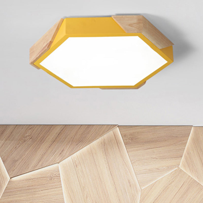 Slim Panel Hexagon Ceiling Light Macaron Loft Acrylic LED Green/Pink/White/Yellow Flush Mount Light in Warm Light for Kindergarten Yellow Clearhalo 'Ceiling Lights' 'Close To Ceiling Lights' 'Close to ceiling' 'Flush mount' Lighting' 243277