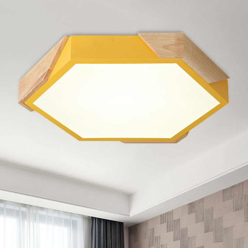 Slim Panel Hexagon Ceiling Light Macaron Loft Acrylic LED Green/Pink/White/Yellow Flush Mount Light in Warm Light for Kindergarten Clearhalo 'Ceiling Lights' 'Close To Ceiling Lights' 'Close to ceiling' 'Flush mount' Lighting' 243278