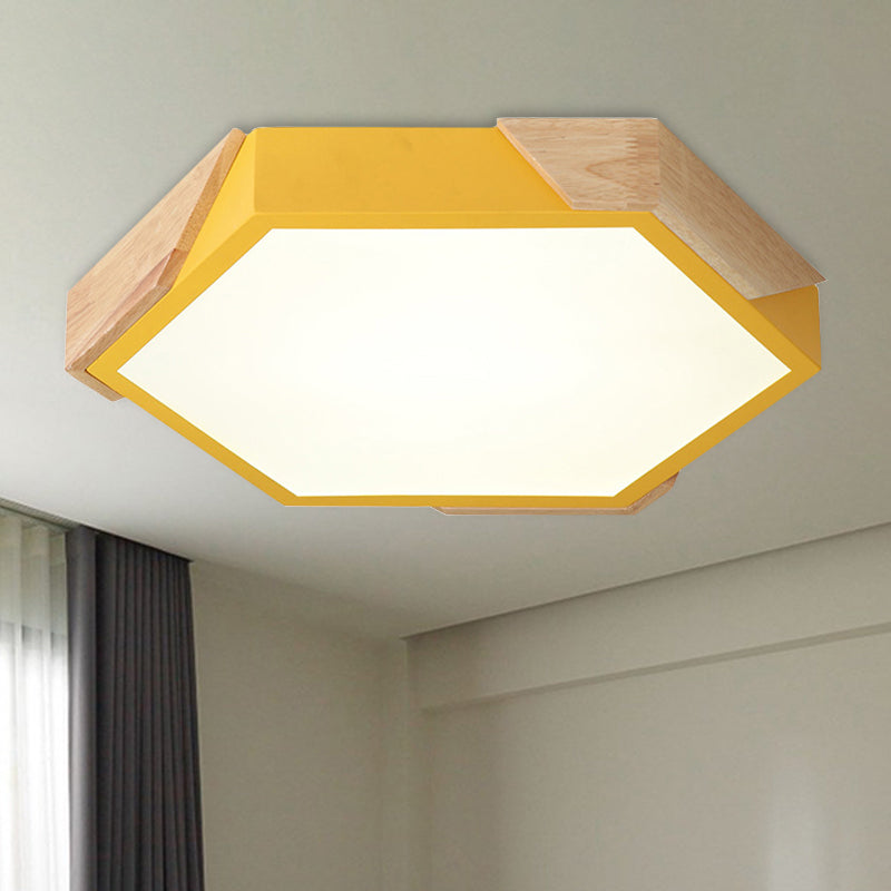 Slim Panel Hexagon Ceiling Light Macaron Loft Acrylic LED Green/Pink/White/Yellow Flush Mount Light in Warm Light for Kindergarten Clearhalo 'Ceiling Lights' 'Close To Ceiling Lights' 'Close to ceiling' 'Flush mount' Lighting' 243279