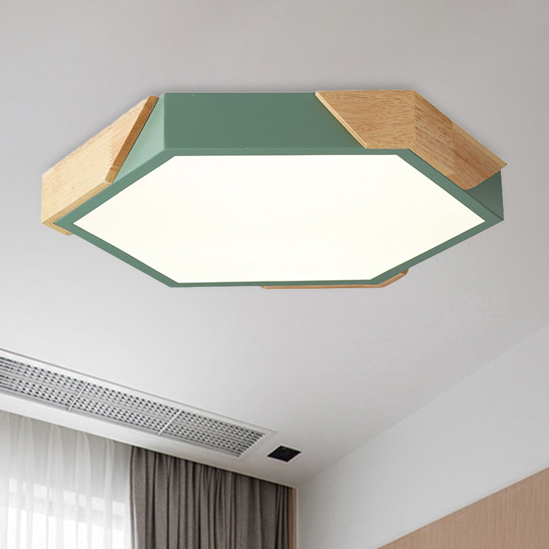 Slim Panel Hexagon Ceiling Light Macaron Loft Acrylic LED Green/Pink/White/Yellow Flush Mount Light in Warm Light for Kindergarten Green Clearhalo 'Ceiling Lights' 'Close To Ceiling Lights' 'Close to ceiling' 'Flush mount' Lighting' 243280