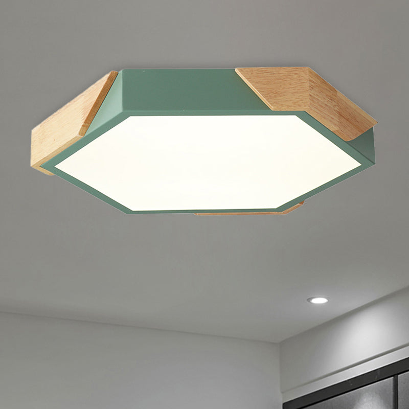 Slim Panel Hexagon Ceiling Light Macaron Loft Acrylic LED Green/Pink/White/Yellow Flush Mount Light in Warm Light for Kindergarten Clearhalo 'Ceiling Lights' 'Close To Ceiling Lights' 'Close to ceiling' 'Flush mount' Lighting' 243281