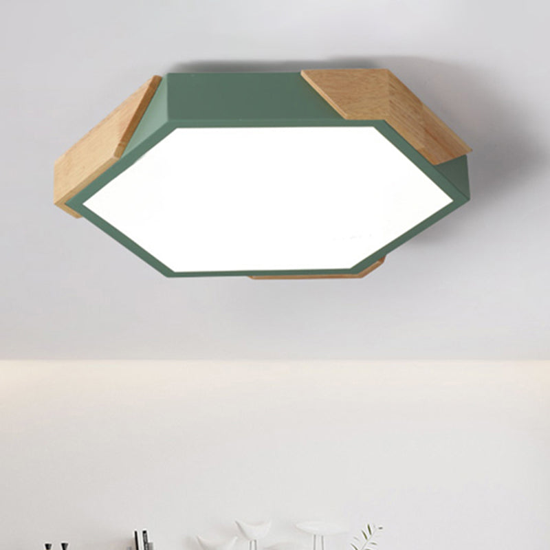 Slim Panel Hexagon Ceiling Light Macaron Loft Acrylic LED Green/Pink/White/Yellow Flush Mount Light in Warm Light for Kindergarten Clearhalo 'Ceiling Lights' 'Close To Ceiling Lights' 'Close to ceiling' 'Flush mount' Lighting' 243282