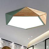 Pentagon Study Room Ceiling Lamp Acrylic & Wood Macron Style 16.5"/20.5" Wide LED Ceiling Mount Light in Green/Pink/Yellow Clearhalo 'Ceiling Lights' 'Close To Ceiling Lights' 'Close to ceiling' 'Flush mount' Lighting' 243297