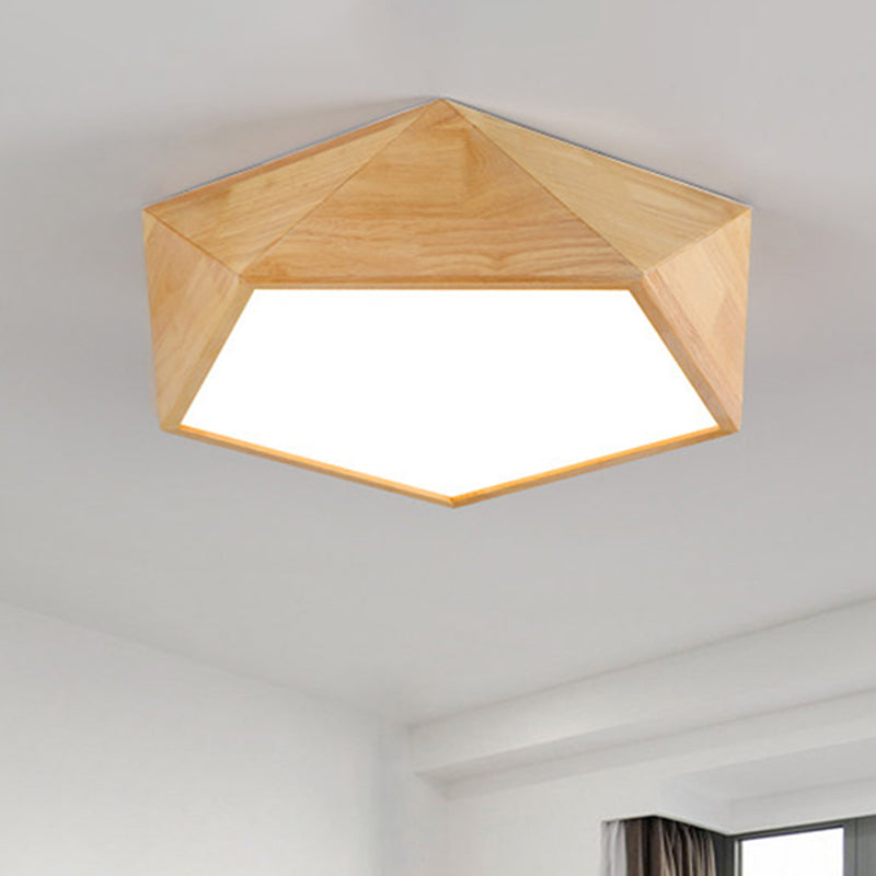 16.5"/20.5" Width Wood Pentagon Ceiling Fixture Porch Stair Japanese Style LED Flush Ceiling Light in Beige Wood White Clearhalo 'Ceiling Lights' 'Close To Ceiling Lights' 'Close to ceiling' 'Flush mount' Lighting' 243298