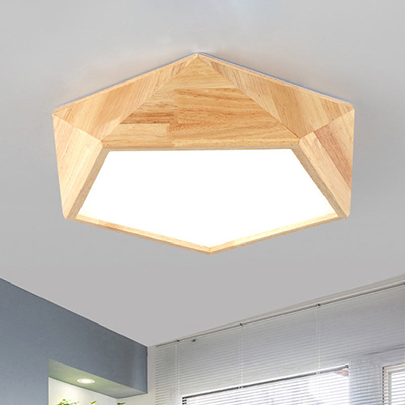 16.5"/20.5" Width Wood Pentagon Ceiling Fixture Porch Stair Japanese Style LED Flush Ceiling Light in Beige Clearhalo 'Ceiling Lights' 'Close To Ceiling Lights' 'Close to ceiling' 'Flush mount' Lighting' 243299