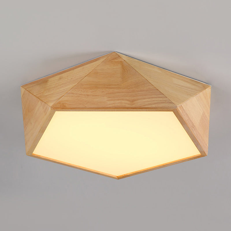 16.5"/20.5" Width Wood Pentagon Ceiling Fixture Porch Stair Japanese Style LED Flush Ceiling Light in Beige Wood Warm Clearhalo 'Ceiling Lights' 'Close To Ceiling Lights' 'Close to ceiling' 'Flush mount' Lighting' 243300