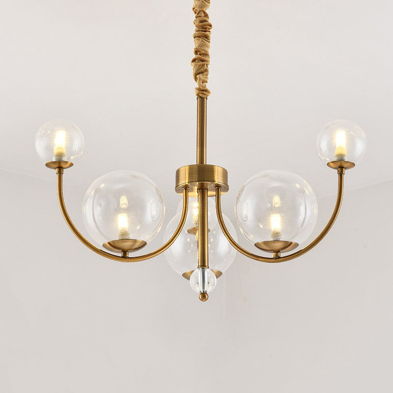 Living Room Arched Arm Chandelier with Globe Glass Shade Metal Elegant Style Gold Pendant Light Clearhalo 'Ceiling Lights' 'Chandeliers' 'Modern Chandeliers' 'Modern' Lighting' 243302