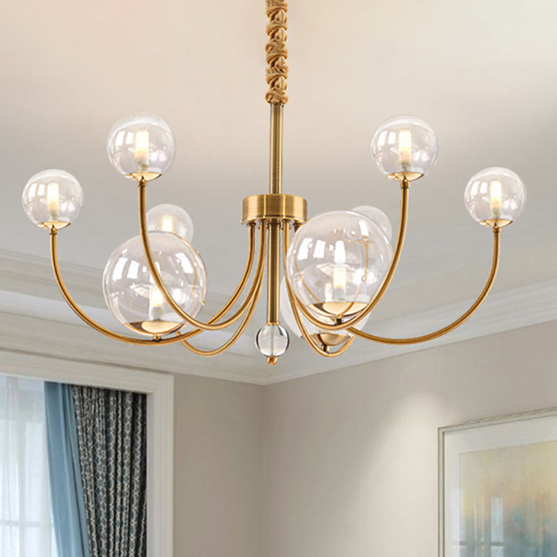 Living Room Arched Arm Chandelier with Globe Glass Shade Metal Elegant Style Gold Pendant Light Clearhalo 'Ceiling Lights' 'Chandeliers' 'Modern Chandeliers' 'Modern' Lighting' 243304