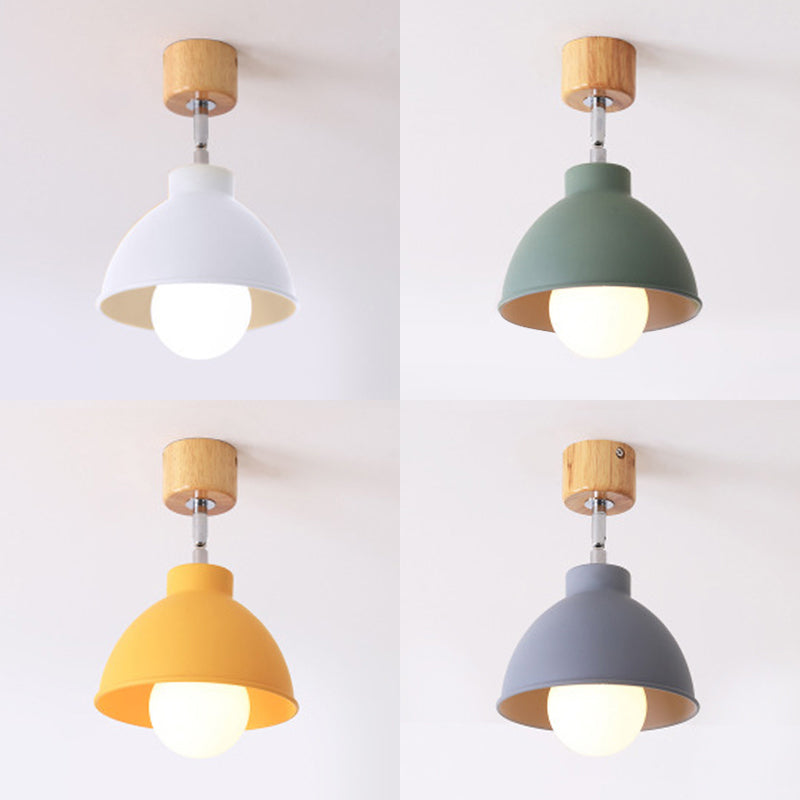 Macaron Style Dome Ceiling Light 1 Head Metal Rotatable Semi Flush Light in Grey/White for Bedroom Clearhalo 'Ceiling Lights' 'Close To Ceiling Lights' 'Close to ceiling' 'Semi-flushmount' Lighting' 24334