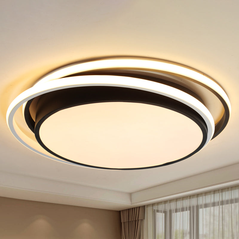 Drum Flush Ceiling Light with Acrylic Diffuser Modern Metal Integrated LED Black/White Ceiling Mount Light for Bedroom in Warm/White Black Warm Clearhalo 'Ceiling Lights' 'Close To Ceiling Lights' 'Close to ceiling' 'Flush mount' Lighting' 243341