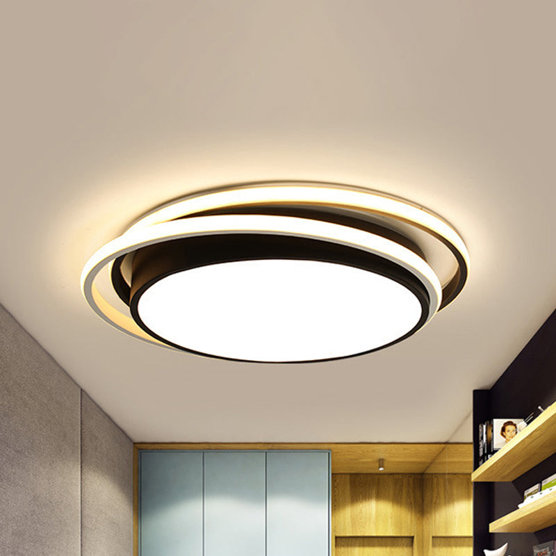 Drum Flush Ceiling Light with Acrylic Diffuser Modern Metal Integrated LED Black/White Ceiling Mount Light for Bedroom in Warm/White Clearhalo 'Ceiling Lights' 'Close To Ceiling Lights' 'Close to ceiling' 'Flush mount' Lighting' 243342