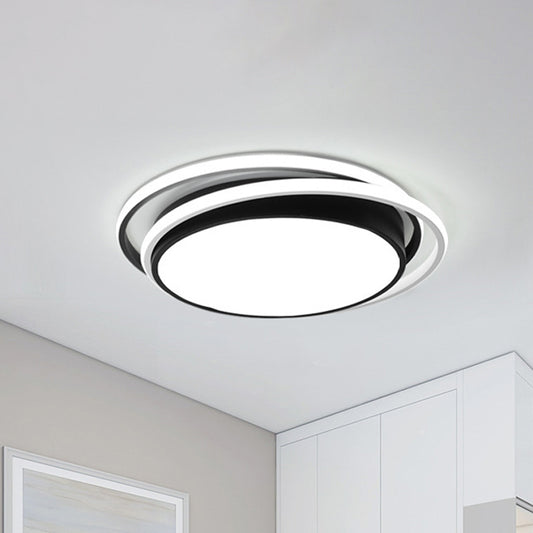 Drum Flush Ceiling Light with Acrylic Diffuser Modern Metal Integrated LED Black/White Ceiling Mount Light for Bedroom in Warm/White Black White Clearhalo 'Ceiling Lights' 'Close To Ceiling Lights' 'Close to ceiling' 'Flush mount' Lighting' 243343