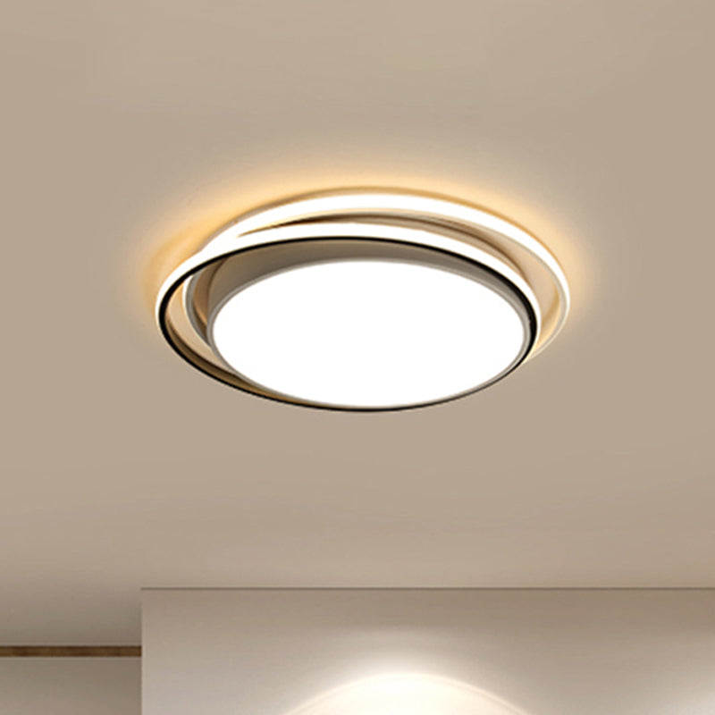 Drum Flush Ceiling Light with Acrylic Diffuser Modern Metal Integrated LED Black/White Ceiling Mount Light for Bedroom in Warm/White White Warm Clearhalo 'Ceiling Lights' 'Close To Ceiling Lights' 'Close to ceiling' 'Flush mount' Lighting' 243344