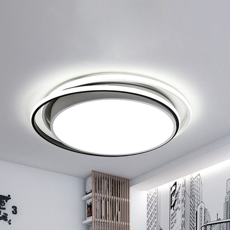 Drum Flush Ceiling Light with Acrylic Diffuser Modern Metal Integrated LED Black/White Ceiling Mount Light for Bedroom in Warm/White Clearhalo 'Ceiling Lights' 'Close To Ceiling Lights' 'Close to ceiling' 'Flush mount' Lighting' 243346