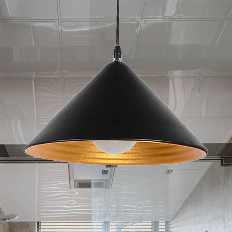 12.5"/16.5" Wide Contemporary Metal Ceiling Lamp Cone Shade with Gold Ripple Inside Black/White Dining Room Hanging Pendant Light Clearhalo 'Ceiling Lights' 'Modern Pendants' 'Modern' 'Pendant Lights' 'Pendants' Lighting' 243350