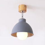 Macaron Style Dome Ceiling Light 1 Head Metal Rotatable Semi Flush Light in Grey/White for Bedroom Grey Clearhalo 'Ceiling Lights' 'Close To Ceiling Lights' 'Close to ceiling' 'Semi-flushmount' Lighting' 24335