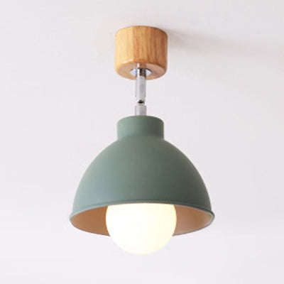 Macaron Style Dome Ceiling Light 1 Head Metal Rotatable Semi Flush Light in Grey/White for Bedroom Green Clearhalo 'Ceiling Lights' 'Close To Ceiling Lights' 'Close to ceiling' 'Semi-flushmount' Lighting' 24336