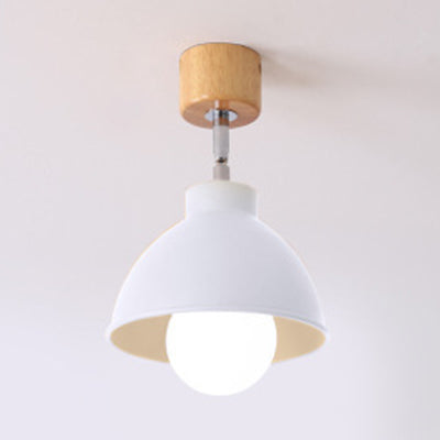 Macaron Style Dome Ceiling Light 1 Head Metal Rotatable Semi Flush Light in Grey/White for Bedroom White Clearhalo 'Ceiling Lights' 'Close To Ceiling Lights' 'Close to ceiling' 'Semi-flushmount' Lighting' 24337