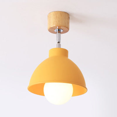 Macaron Style Dome Ceiling Light 1 Head Metal Rotatable Semi Flush Light in Grey/White for Bedroom Yellow Clearhalo 'Ceiling Lights' 'Close To Ceiling Lights' 'Close to ceiling' 'Semi-flushmount' Lighting' 24338