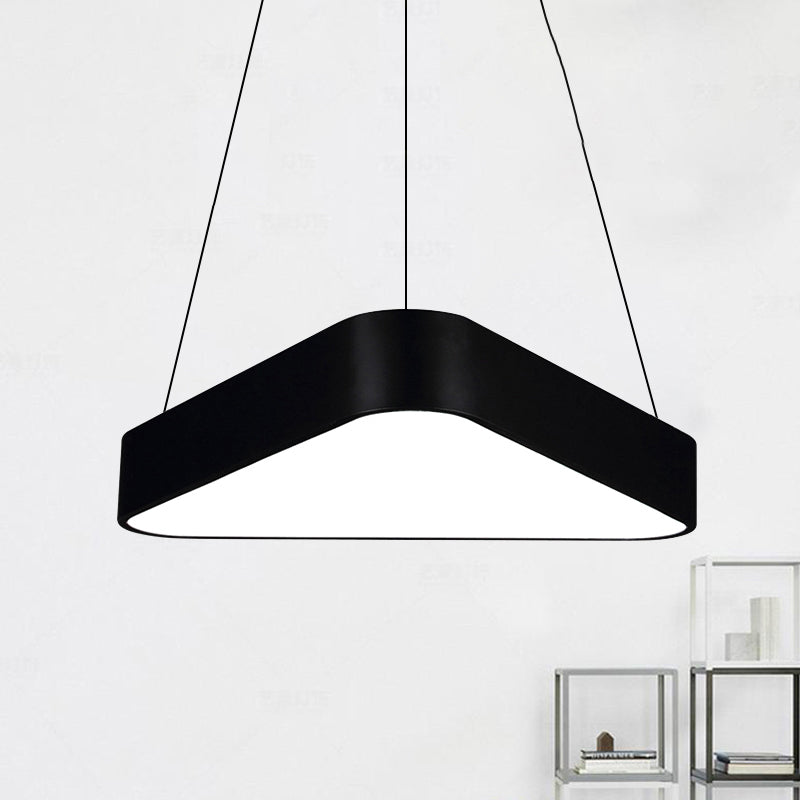 18"/23.5" Long Metal Triangle Suspension Lighting Modern Led White/Black/Silver Hanging Lamp in White/Warm Light Black Clearhalo 'Ceiling Lights' 'Modern Pendants' 'Modern' 'Pendant Lights' 'Pendants' Lighting' 243400