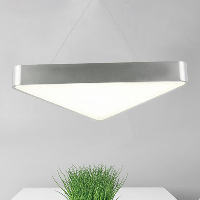 18"/23.5" Long Metal Triangle Suspension Lighting Modern Led White/Black/Silver Hanging Lamp in White/Warm Light Clearhalo 'Ceiling Lights' 'Modern Pendants' 'Modern' 'Pendant Lights' 'Pendants' Lighting' 243405