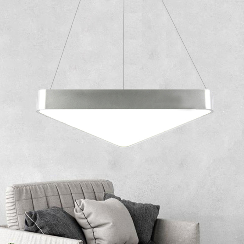 18"/23.5" Long Metal Triangle Suspension Lighting Modern Led White/Black/Silver Hanging Lamp in White/Warm Light Clearhalo 'Ceiling Lights' 'Modern Pendants' 'Modern' 'Pendant Lights' 'Pendants' Lighting' 243406