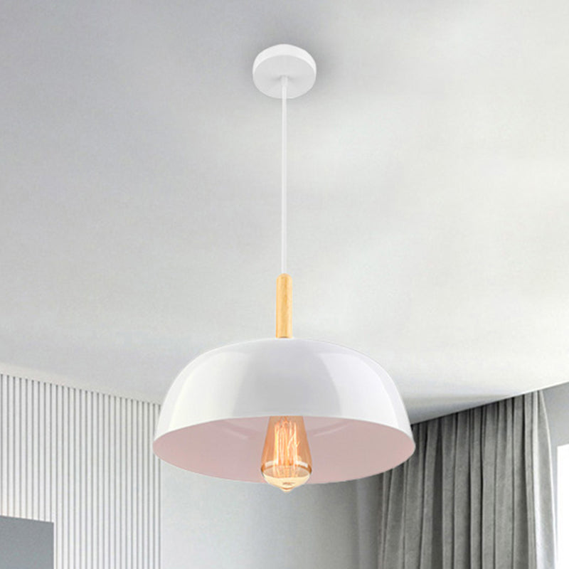 Bowl Ceiling Lamp Metal Simple Style 1 Light Black/White Hanging Pendant Light for Dining Room, 12.5"/19" Wide White Clearhalo 'Ceiling Lights' 'Modern Pendants' 'Modern' 'Pendant Lights' 'Pendants' Lighting' 243414