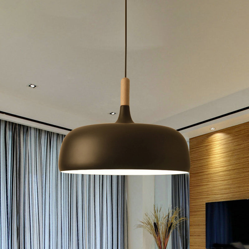 Bowl Ceiling Lamp Metal Simple Style 1 Light Black/White Hanging Pendant Light for Dining Room, 12.5"/19" Wide Black Clearhalo 'Ceiling Lights' 'Modern Pendants' 'Modern' 'Pendant Lights' 'Pendants' Lighting' 243416