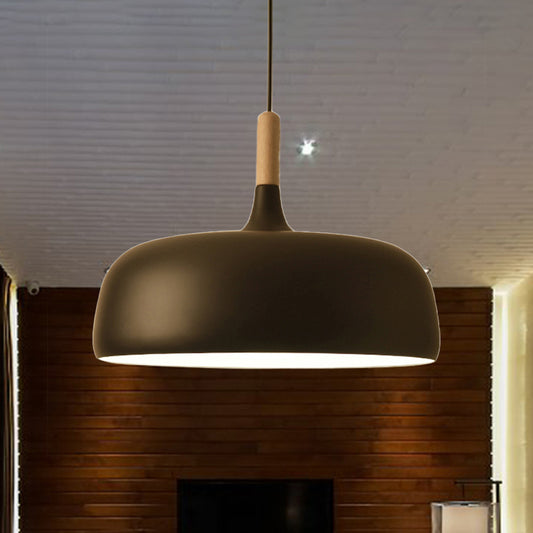 Bowl Ceiling Lamp Metal Simple Style 1 Light Black/White Hanging Pendant Light for Dining Room, 12.5"/19" Wide Clearhalo 'Ceiling Lights' 'Modern Pendants' 'Modern' 'Pendant Lights' 'Pendants' Lighting' 243417