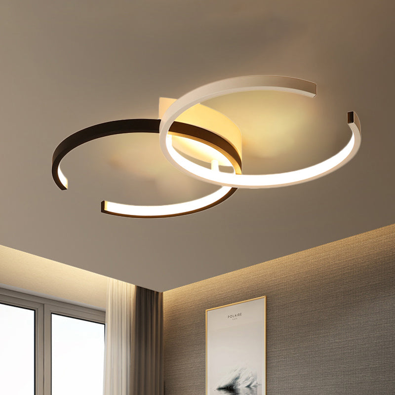 Black and White/White C-Shaped Ceiling Lighting Fixture Simplicity LED Acrylic Semi Flush Ceiling Light in Warm/White/Natural Light Black-White Warm Clearhalo 'Ceiling Lights' 'Close To Ceiling Lights' 'Close to ceiling' 'Semi-flushmount' Lighting' 243468