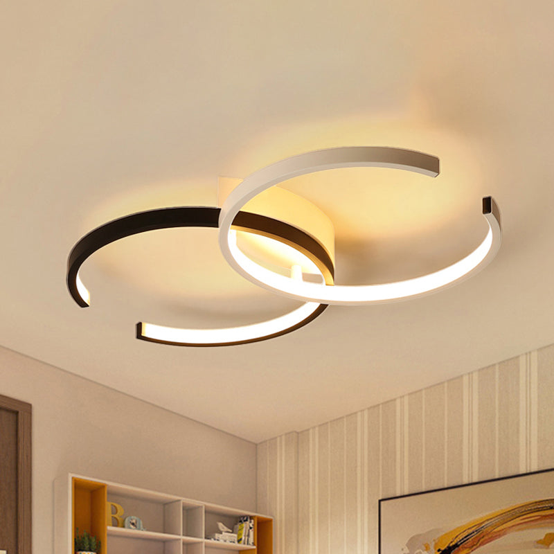 Black and White/White C-Shaped Ceiling Lighting Fixture Simplicity LED Acrylic Semi Flush Ceiling Light in Warm/White/Natural Light Clearhalo 'Ceiling Lights' 'Close To Ceiling Lights' 'Close to ceiling' 'Semi-flushmount' Lighting' 243470