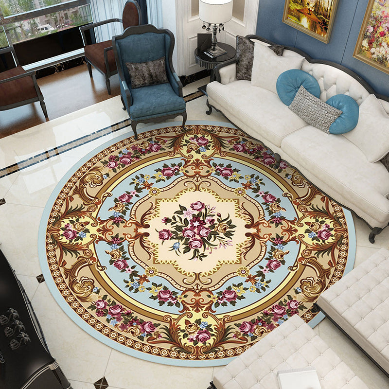 Shabby Chic Living Room Rug Multi Colored Flower Printed Indoor Rug Anti-Slip Pet Friendly Area Carpet Sky Blue Clearhalo 'Area Rug' 'Rugs' 'Vintage' Rug' 2434731