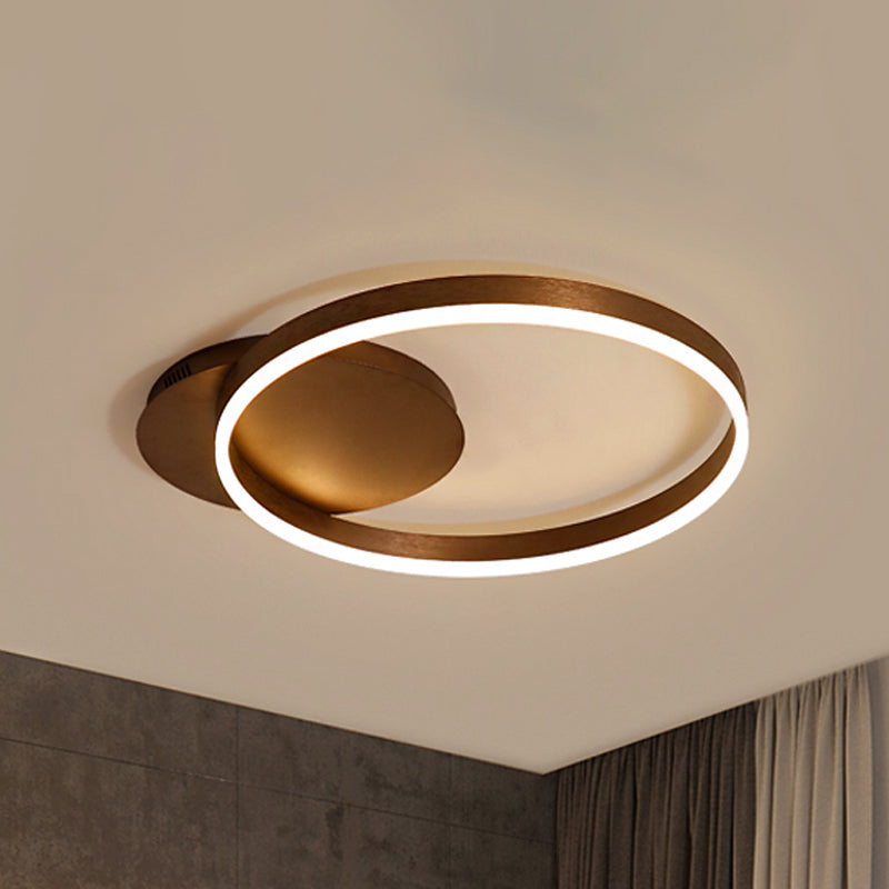 Black/Brown 1/2/3-Ring Semi Flush Light Contemporary LED Acrylic Ceiling Mounted Fixture in Warm/White/Natural Light, 16.5"/19.5"/23.5" Wide Brown Warm Clearhalo 'Ceiling Lights' 'Close To Ceiling Lights' 'Close to ceiling' 'Semi-flushmount' Lighting' 243484