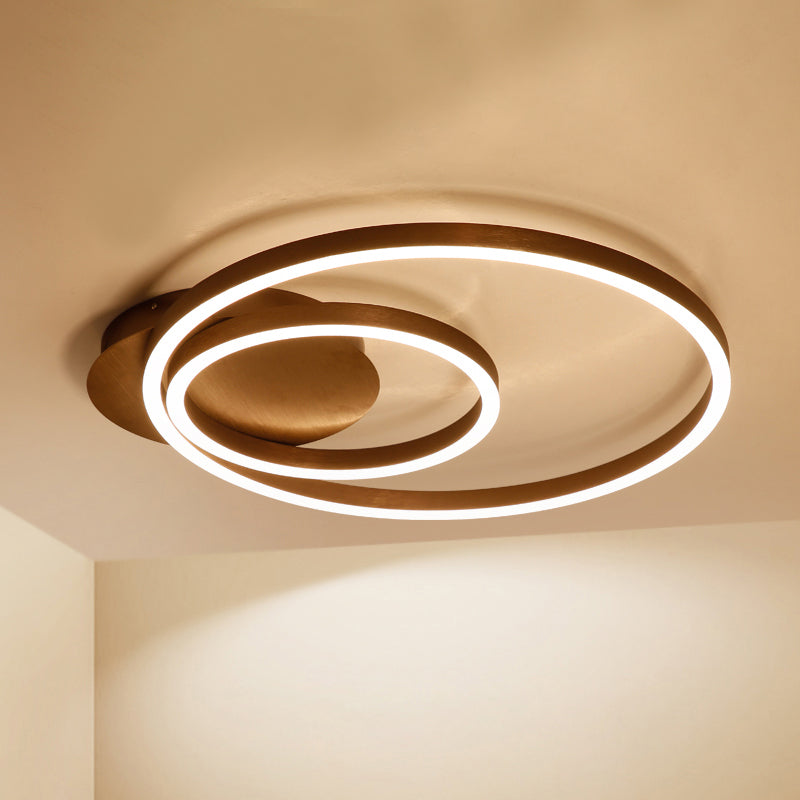 Black/Brown 1/2/3-Ring Semi Flush Light Contemporary LED Acrylic Ceiling Mounted Fixture in Warm/White/Natural Light, 16.5"/19.5"/23.5" Wide Brown Warm Clearhalo 'Ceiling Lights' 'Close To Ceiling Lights' 'Close to ceiling' 'Semi-flushmount' Lighting' 243489