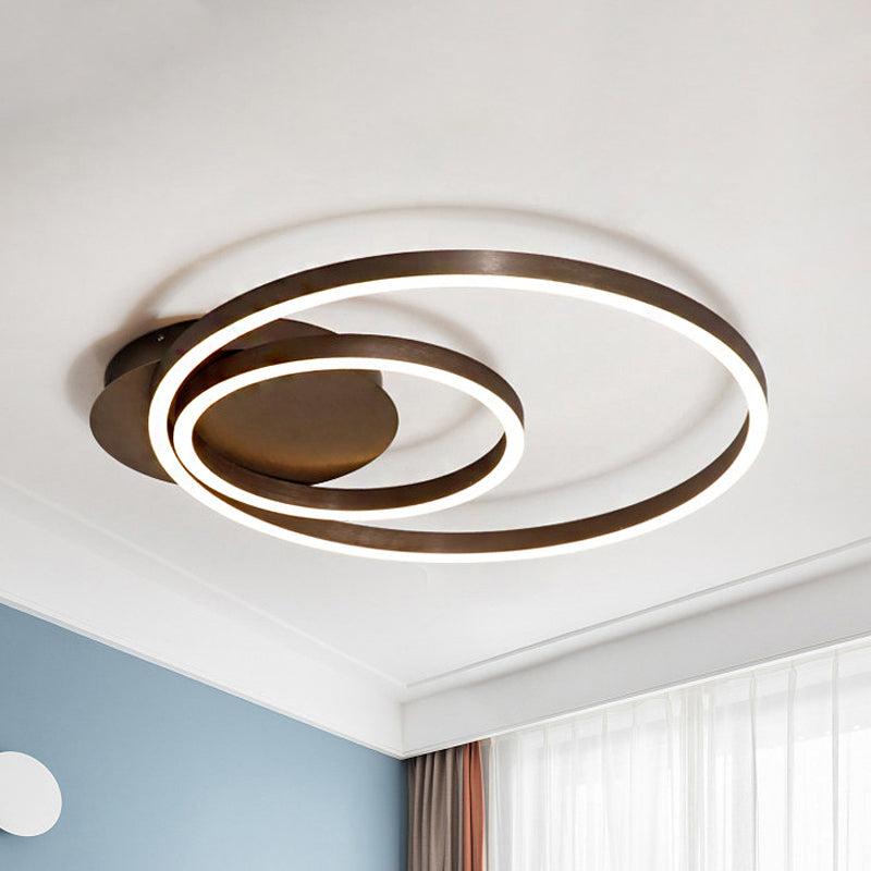 Black/Brown 1/2/3-Ring Semi Flush Light Contemporary LED Acrylic Ceiling Mounted Fixture in Warm/White/Natural Light, 16.5"/19.5"/23.5" Wide Brown Clearhalo 'Ceiling Lights' 'Close To Ceiling Lights' 'Close to ceiling' 'Semi-flushmount' Lighting' 243490