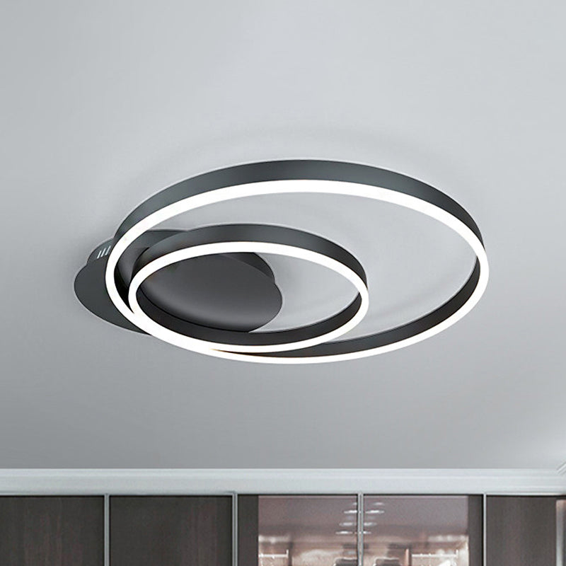 Black/Brown 1/2/3-Ring Semi Flush Light Contemporary LED Acrylic Ceiling Mounted Fixture in Warm/White/Natural Light, 16.5"/19.5"/23.5" Wide Black Clearhalo 'Ceiling Lights' 'Close To Ceiling Lights' 'Close to ceiling' 'Semi-flushmount' Lighting' 243491