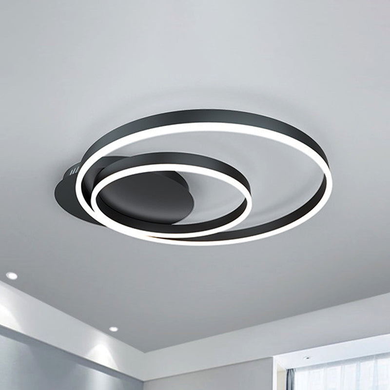 Black/Brown 1/2/3-Ring Semi Flush Light Contemporary LED Acrylic Ceiling Mounted Fixture in Warm/White/Natural Light, 16.5"/19.5"/23.5" Wide Clearhalo 'Ceiling Lights' 'Close To Ceiling Lights' 'Close to ceiling' 'Semi-flushmount' Lighting' 243492