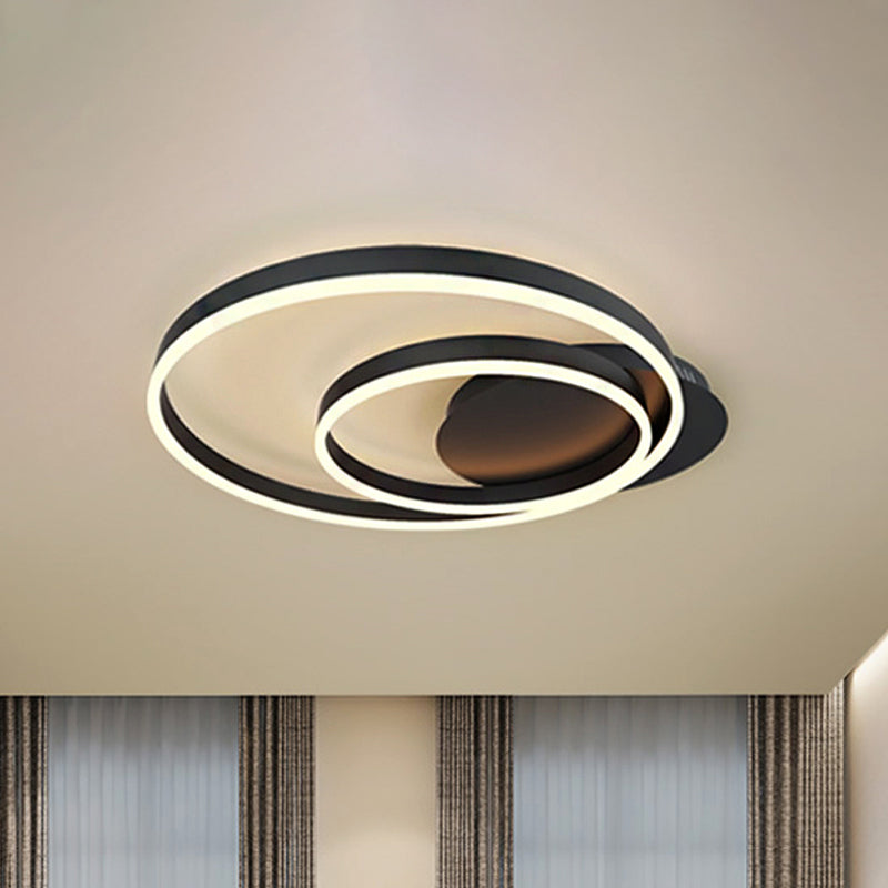 Black/Brown 1/2/3-Ring Semi Flush Light Contemporary LED Acrylic Ceiling Mounted Fixture in Warm/White/Natural Light, 16.5"/19.5"/23.5" Wide Black Warm Clearhalo 'Ceiling Lights' 'Close To Ceiling Lights' 'Close to ceiling' 'Semi-flushmount' Lighting' 243493