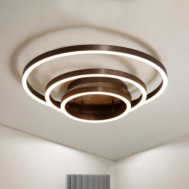 Black/Brown 1/2/3-Ring Semi Flush Light Contemporary LED Acrylic Ceiling Mounted Fixture in Warm/White/Natural Light, 16.5"/19.5"/23.5" Wide Clearhalo 'Ceiling Lights' 'Close To Ceiling Lights' 'Close to ceiling' 'Semi-flushmount' Lighting' 243495