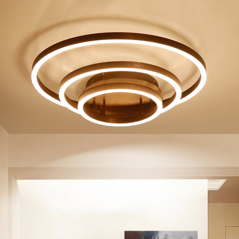 Black/Brown 1/2/3-Ring Semi Flush Light Contemporary LED Acrylic Ceiling Mounted Fixture in Warm/White/Natural Light, 16.5"/19.5"/23.5" Wide Brown 16"+19.5"+23.5" Warm Clearhalo 'Ceiling Lights' 'Close To Ceiling Lights' 'Close to ceiling' 'Semi-flushmount' Lighting' 243496