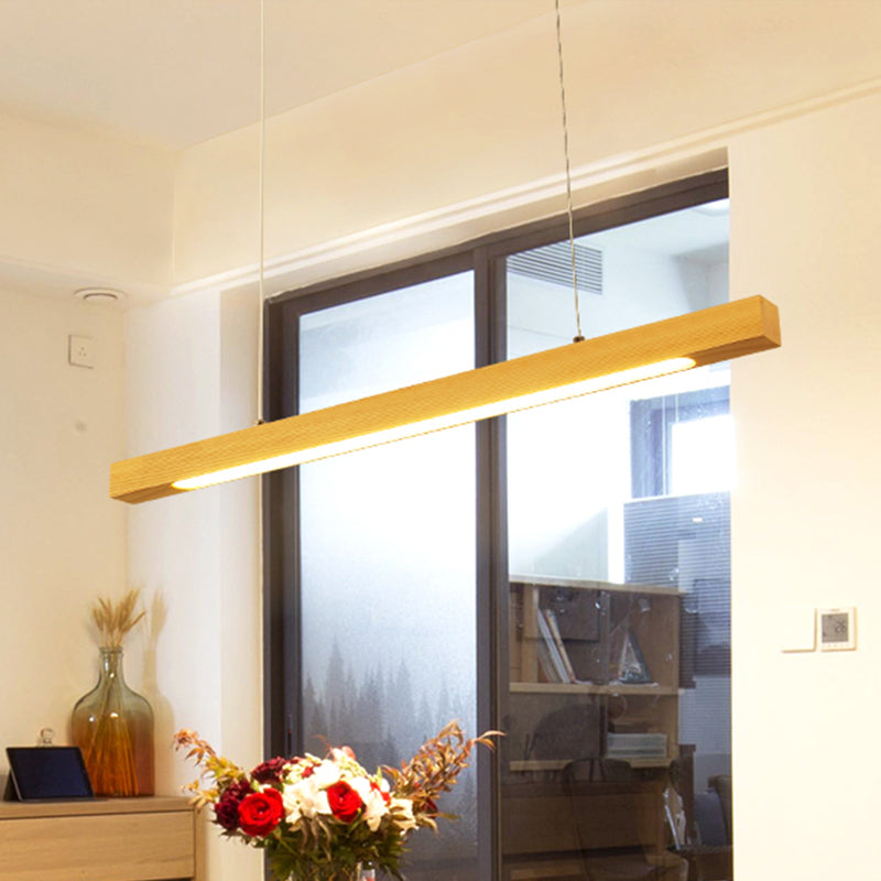 Linear LED Pendant Modern Japanese Style Wood Single Light Beige Ceiling Lamp in Warm/White Light for Dining Room Wood White Clearhalo 'Ceiling Lights' 'Pendant Lights' 'Pendants' Lighting' 243497_0c2a9a1e-7348-48e5-ab55-2ed0542c6aeb