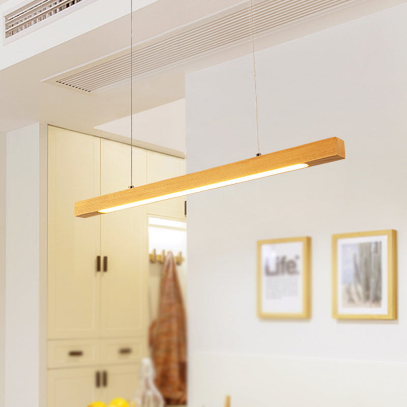 Linear LED Pendant Modern Japanese Style Wood Single Light Beige Ceiling Lamp in Warm/White Light for Dining Room Clearhalo 'Ceiling Lights' 'Pendant Lights' 'Pendants' Lighting' 243498